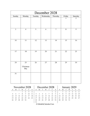 december 2028 editable calendar portrait