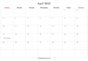 editable calendar april 2022