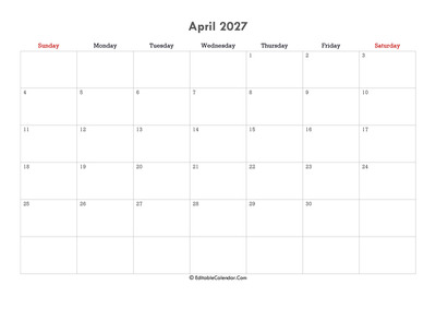 editable calendar april 2027