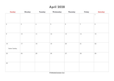 editable calendar april 2028