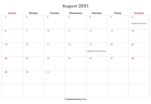 editable calendar august 2021