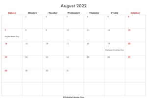 editable calendar august 2022