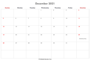 editable calendar december 2021
