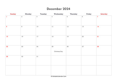 editable calendar december 2024 with notes