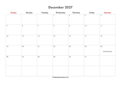 editable calendar december 2027