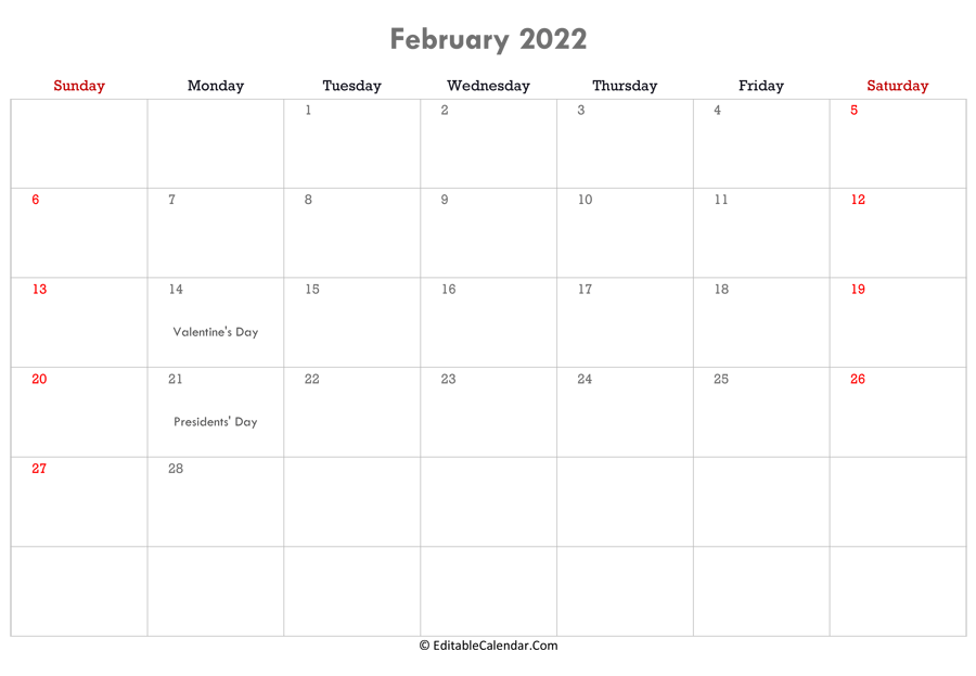 February 2022 Calendar Templates