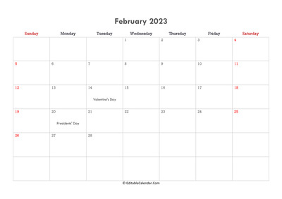 editable calendar february 2023 with notes