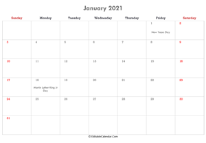 editable calendar january 2021