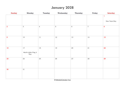 editable calendar january 2028