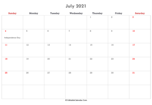 editable calendar july 2021