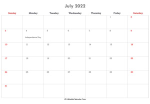 editable calendar july 2022