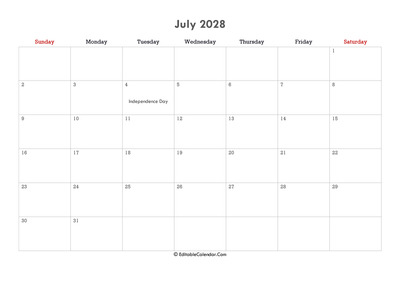 editable calendar july 2028