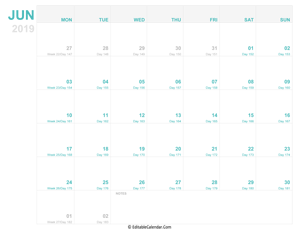 editable calendar june 2019