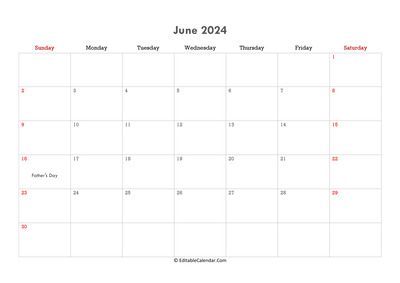 editable calendar june 2024 with notes