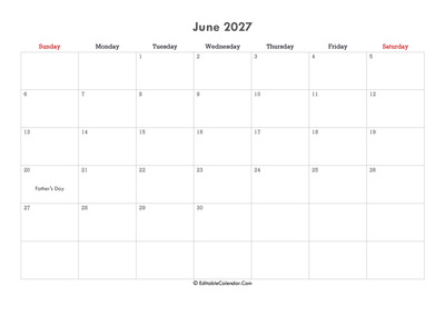 editable calendar june 2027