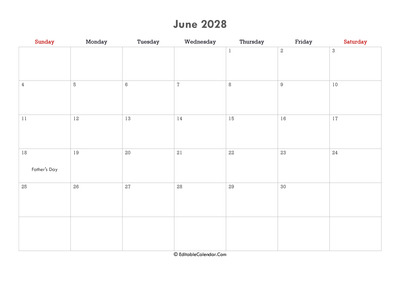 editable calendar june 2028
