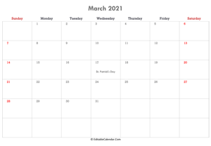 editable calendar march 2021