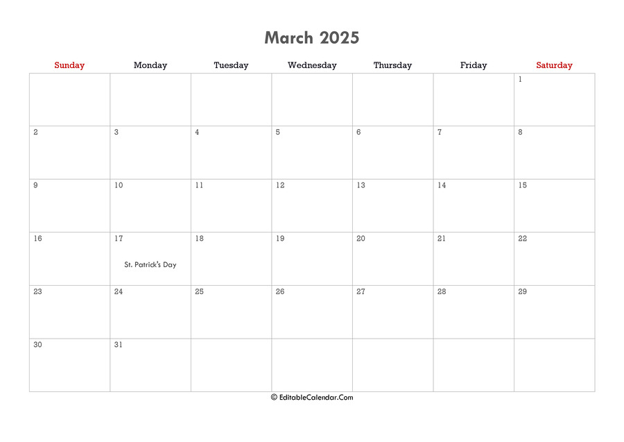 2025 Printable Calendar March Word Savannah Derrington