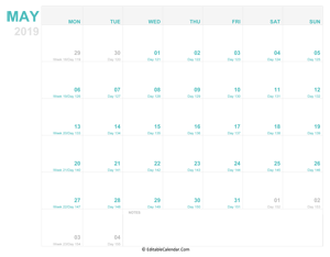editable calendar may 2019