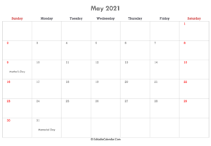 editable calendar may 2021