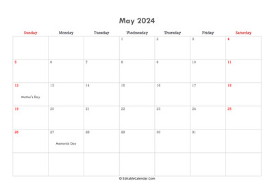 editable calendar may 2024 with notes