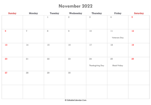 editable calendar november 2022