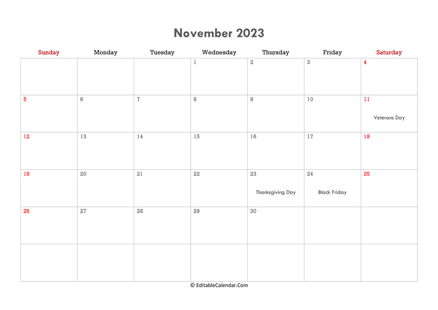 editable calendar november 2023