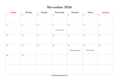 editable calendar november 2026