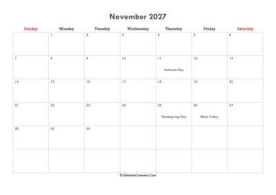 editable calendar november 2027