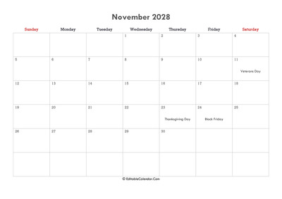 editable calendar november 2028