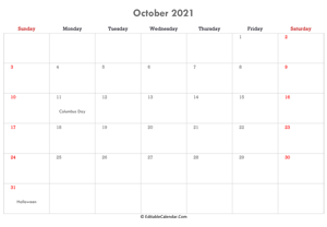 editable calendar october 2021