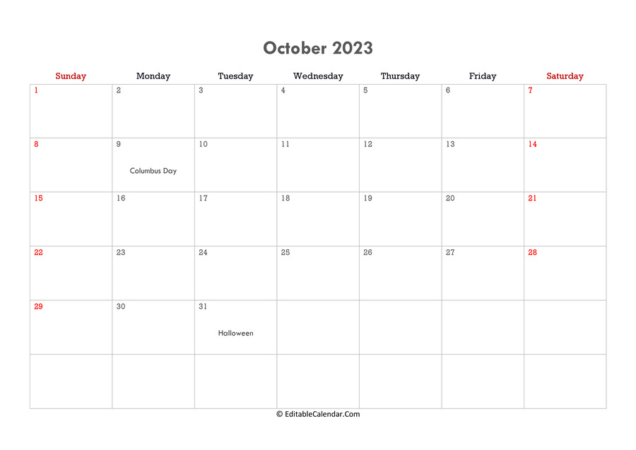 editable calendar october 2023