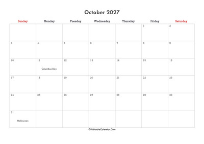 editable calendar october 2027