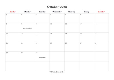 editable calendar october 2028