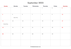 editable calendar september 2022