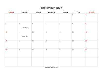 editable calendar september 2023 with notes