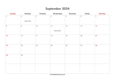 editable calendar september 2024 with notes