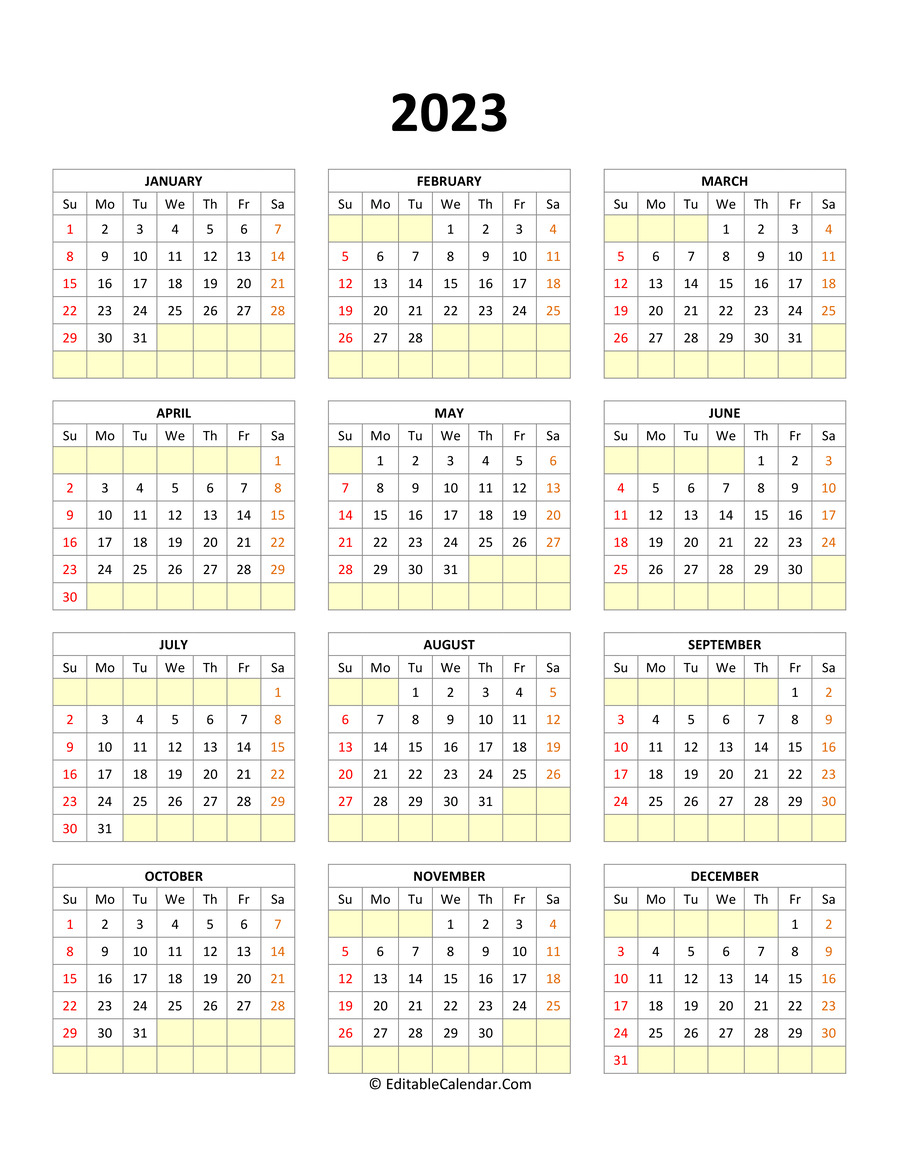 editable calendar template 2023