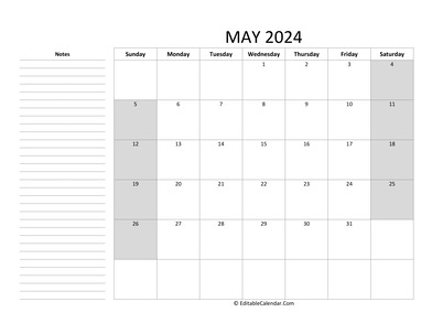 editable may 2024 calendar with notes