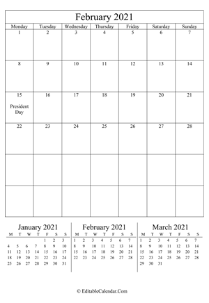 february 2021 editable calendar portrait