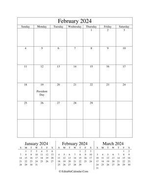 february 2024 editable calendar (portrait layout)