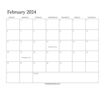 february 2024 editable calendar with holidays
