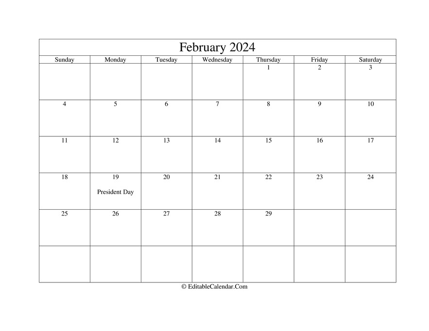 February 2024 Printable Calendar with Holidays