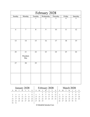 february 2028 editable calendar portrait