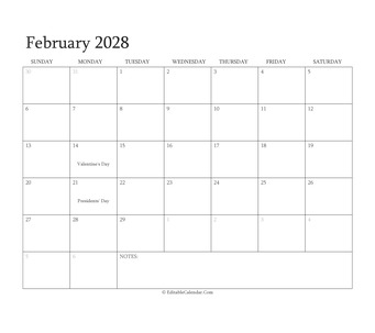 february 2028 editable calendar with holidays