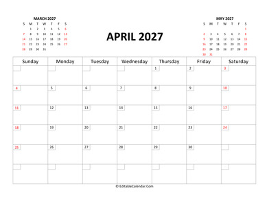 fillable calendar april 2027 with us holidays