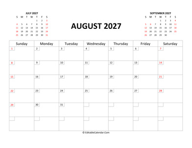 fillable calendar august 2027 with us holidays