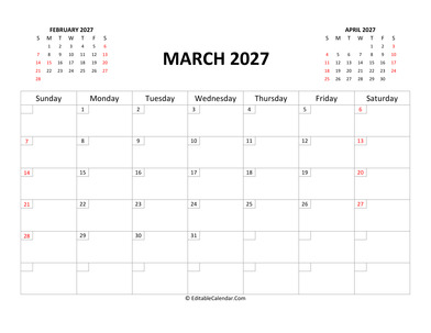 fillable calendar march 2027 with us holidays