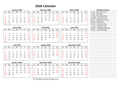 free 2028 calendar week starts sunday