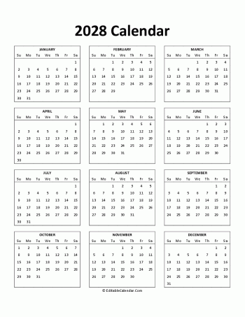 free printable 2028 calendar